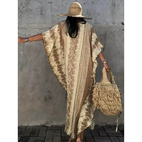 Loose H-Line V-Neck Bandage Snake-Print Cover-Up Swimwear Loose H-Line V-Neck Bandage Snake-Print Cover-Up Swimwear