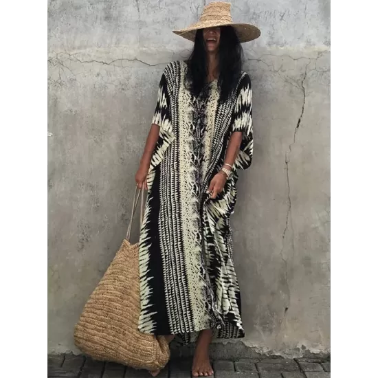 Loose H-Line V-Neck Bandage Snake-Print Cover-Up Swimwear Loose H-Line V-Neck Bandage Snake-Print Cover-Up Swimwear