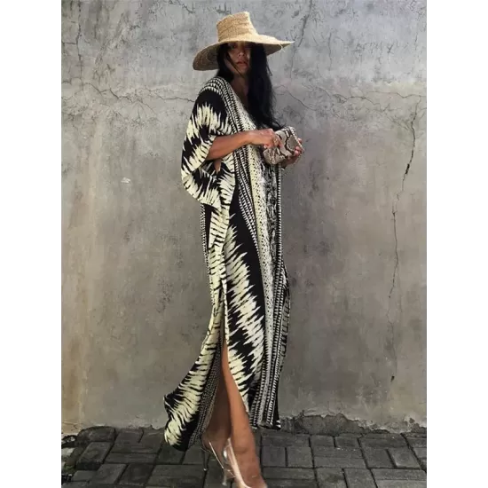 Loose H-Line V-Neck Bandage Snake-Print Cover-Up Swimwear Loose H-Line V-Neck Bandage Snake-Print Cover-Up Swimwear