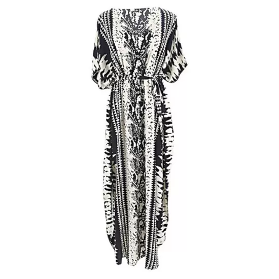 Loose H-Line V-Neck Bandage Snake-Print Cover-Up Swimwear Loose H-Line V-Neck Bandage Snake-Print Cover-Up Swimwear