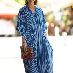 Striped Loose Pocket Cardigan Vacation Beach Cover-Up Swimwear