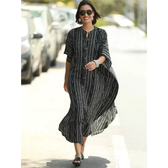 Striped Loose Pocket Cardigan Vacation Beach Cover-Up Swimwear Striped Loose Pocket Cardigan Vacation Beach Cover-Up Swimwear