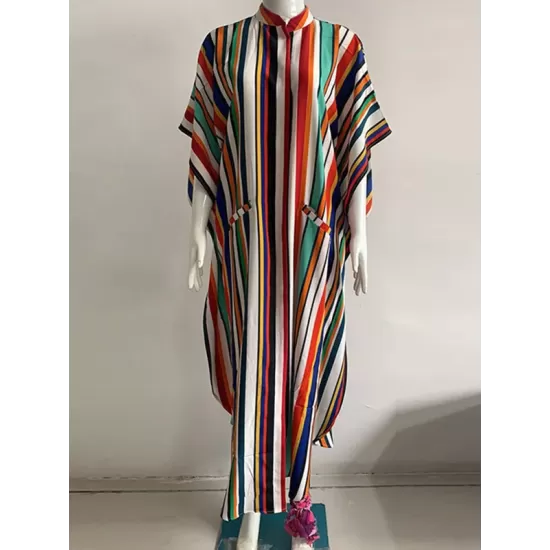 Striped Loose Pocket Cardigan Vacation Beach Cover-Up Swimwear Striped Loose Pocket Cardigan Vacation Beach Cover-Up Swimwear