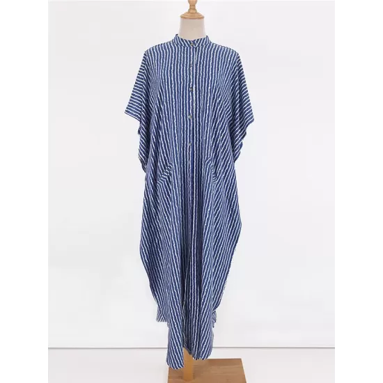 Striped Loose Pocket Cardigan Vacation Beach Cover-Up Swimwear Striped Loose Pocket Cardigan Vacation Beach Cover-Up Swimwear