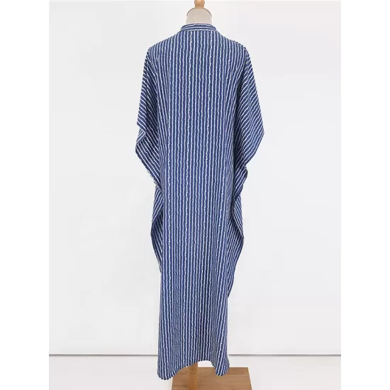Striped Loose Pocket Cardigan Vacation Beach Cover-Up Swimwear Striped Loose Pocket Cardigan Vacation Beach Cover-Up Swimwear