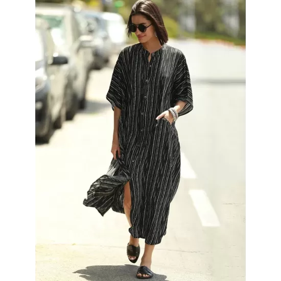 Striped Loose Pocket Cardigan Vacation Beach Cover-Up Swimwear Striped Loose Pocket Cardigan Vacation Beach Cover-Up Swimwear