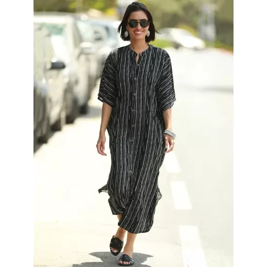 Striped Loose Pocket Cardigan Vacation Beach Cover-Up Swimwear Striped Loose Pocket Cardigan Vacation Beach Cover-Up Swimwear
