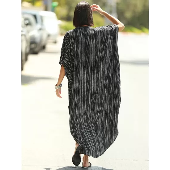 Striped Loose Pocket Cardigan Vacation Beach Cover-Up Swimwear Striped Loose Pocket Cardigan Vacation Beach Cover-Up Swimwear