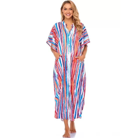 Striped Loose Pocket Cardigan Vacation Beach Cover-Up Swimwear Striped Loose Pocket Cardigan Vacation Beach Cover-Up Swimwear