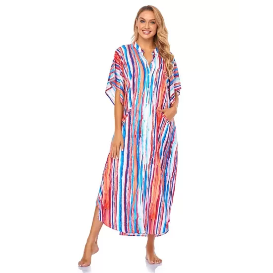 Striped Loose Pocket Cardigan Vacation Beach Cover-Up Swimwear Striped Loose Pocket Cardigan Vacation Beach Cover-Up Swimwear