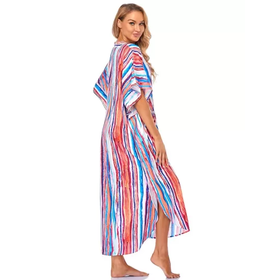 Striped Loose Pocket Cardigan Vacation Beach Cover-Up Swimwear Striped Loose Pocket Cardigan Vacation Beach Cover-Up Swimwear