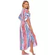 Striped Loose Pocket Cardigan Vacation Beach Cover-Up Swimwear Striped Loose Pocket Cardigan Vacation Beach Cover-Up Swimwear