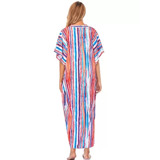 Striped Loose Pocket Cardigan Vacation Beach Cover-Up Swimwear Striped Loose Pocket Cardigan Vacation Beach Cover-Up Swimwear