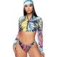 Leaf Print Long Sleeve Zipper Hipster With Turban Wetsuit Swimwear Leaf Print Long Sleeve Zipper Hipster With Turban Wetsuit Swimwear