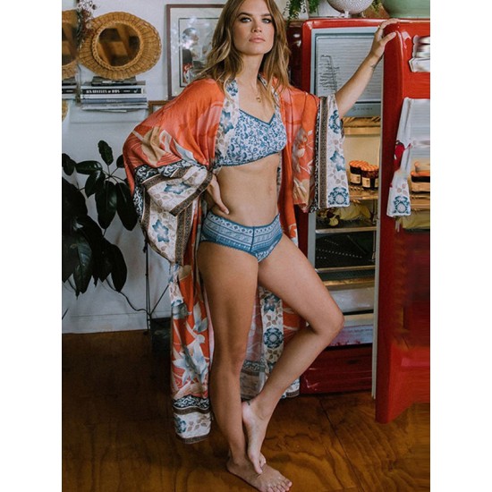 Rayon Floral Loose Caidigan Long Sleeve Beach Cover-Up Swimwear Rayon Floral Loose Caidigan Long Sleeve Beach Cover-Up Swimwear