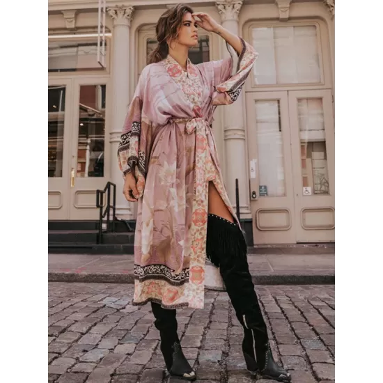 Rayon Floral Loose Caidigan Long Sleeve Beach Cover-Up Swimwear Rayon Floral Loose Caidigan Long Sleeve Beach Cover-Up Swimwear