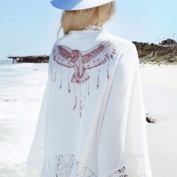 Eagle Print On Back Sexy Cardigan Loose Vacation Cover-Up Swimwear