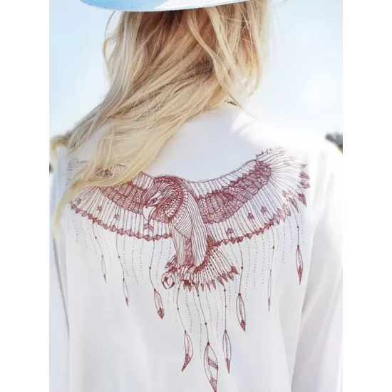 Eagle Print On Back Sexy Cardigan Loose Vacation Cover-Up Swimwear Eagle Print On Back Sexy Cardigan Loose Vacation Cover-Up Swimwear