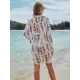 Cartoon Girl Print Long Sleeve Shirt-Style Beach Cover-Up Swimwear Cartoon Girl Print Long Sleeve Shirt-Style Beach Cover-Up Swimwear