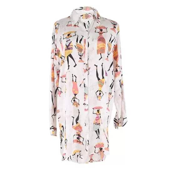 Cartoon Girl Print Long Sleeve Shirt-Style Beach Cover-Up Swimwear Cartoon Girl Print Long Sleeve Shirt-Style Beach Cover-Up Swimwear