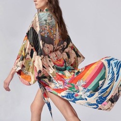 Quick-Drying Kimono Printing Loose Cardigan Cover-Up Swimwear