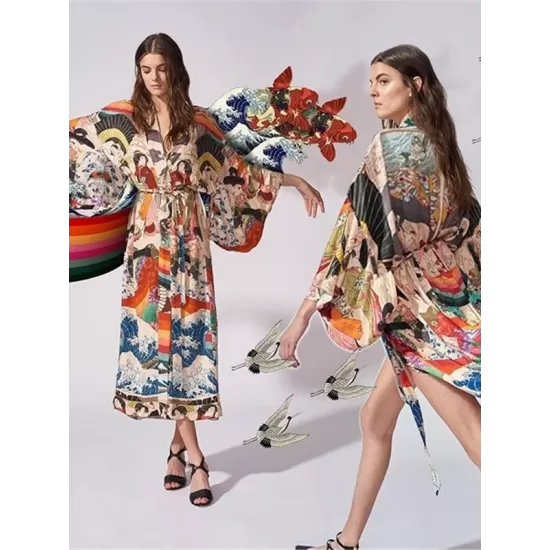 Quick-Drying Kimono Printing Loose Cardigan Cover-Up Swimwear Quick-Drying Kimono Printing Loose Cardigan Cover-Up Swimwear