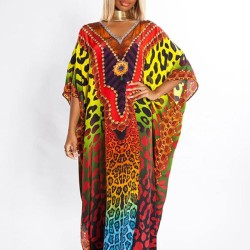 Colorful Leopard Print Loose Split-Side Beach Cover-Up Swimwear