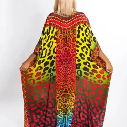 Colorful Leopard Print Loose Split-Side Beach Cover-Up Swimwear