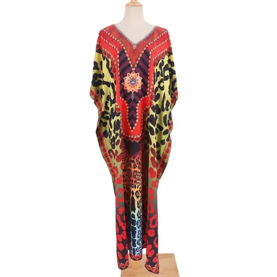 Colorful Leopard Print Loose Split-Side Beach Cover-Up Swimwear Colorful Leopard Print Loose Split-Side Beach Cover-Up Swimwear