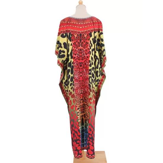Colorful Leopard Print Loose Split-Side Beach Cover-Up Swimwear Colorful Leopard Print Loose Split-Side Beach Cover-Up Swimwear