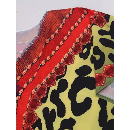 Colorful Leopard Print Loose Split-Side Beach Cover-Up Swimwear Colorful Leopard Print Loose Split-Side Beach Cover-Up Swimwear
