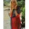 Chiffon Red And Blue Squares Print Loose Cover-Up Swimwear