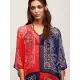 Chiffon Red And Blue Squares Print Loose Cover-Up Swimwear Chiffon Red And Blue Squares Print Loose Cover-Up Swimwear