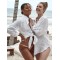 Simple Solid Color Button Long Sleeve Shirt-Style Cover-Up Swimwear