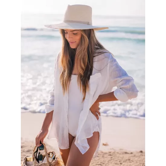 Simple Solid Color Button Long Sleeve Shirt-Style Cover-Up Swimwear Simple Solid Color Button Long Sleeve Shirt-Style Cover-Up Swimwear