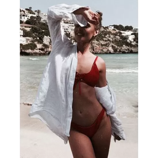 Simple Solid Color Button Long Sleeve Shirt-Style Cover-Up Swimwear Simple Solid Color Button Long Sleeve Shirt-Style Cover-Up Swimwear