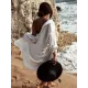 Simple Solid Color Button Long Sleeve Shirt-Style Cover-Up Swimwear Simple Solid Color Button Long Sleeve Shirt-Style Cover-Up Swimwear