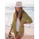 Simple Solid Color Button Long Sleeve Shirt-Style Cover-Up Swimwear Simple Solid Color Button Long Sleeve Shirt-Style Cover-Up Swimwear