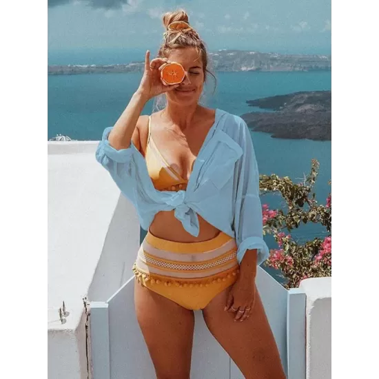 Simple Solid Color Button Long Sleeve Shirt-Style Cover-Up Swimwear Simple Solid Color Button Long Sleeve Shirt-Style Cover-Up Swimwear
