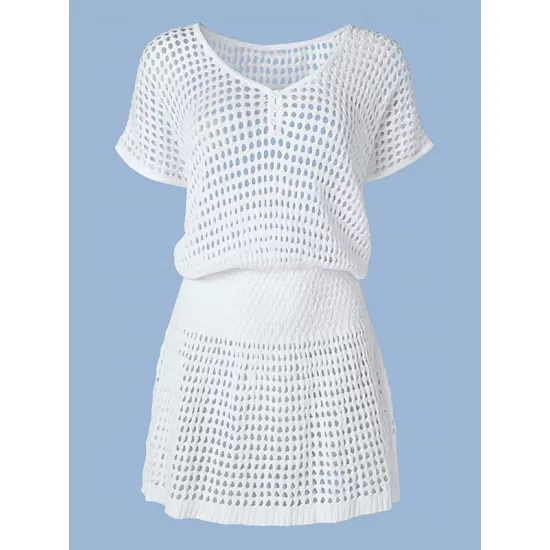 Sexy Crochetgo Hollow Solid Color Cover-Up Swimwear Sexy Crochetgo Hollow Solid Color Cover-Up Swimwear