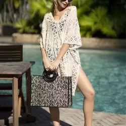 V-Neck Crochetgo Sexy Hollow Vacation Cover-Up Swimwear