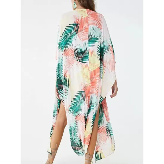 Colorful Leaf Printing Cardigan Loose Vacation Beach Cover-Up Swimwear Colorful Leaf Printing Cardigan Loose Vacation Beach Cover-Up Swimwear