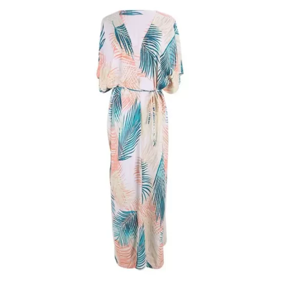 Colorful Leaf Printing Cardigan Loose Vacation Beach Cover-Up Swimwear Colorful Leaf Printing Cardigan Loose Vacation Beach Cover-Up Swimwear