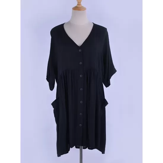 Half Sleeve V-Neck Button Loose Cover-Up Swimwear Half Sleeve V-Neck Button Loose Cover-Up Swimwear