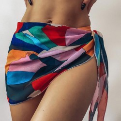 Stylish Contrast Color Chiffon Beach Cover-Up Swimwear
