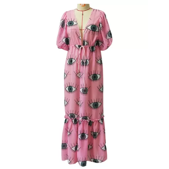 Demon Eyes Print Short Sleeve Cardigan Thin Cover-Up Swimwear Demon Eyes Print Short Sleeve Cardigan Thin Cover-Up Swimwear