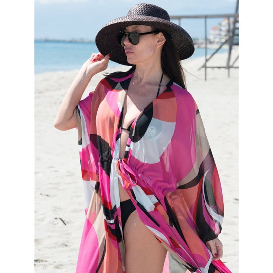Chiffon Printed Loose Thin Cardigan Vacation Cover-Up Swimwear Chiffon Printed Loose Thin Cardigan Vacation Cover-Up Swimwear