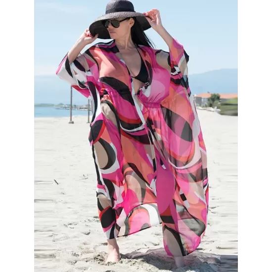 Chiffon Printed Loose Thin Cardigan Vacation Cover-Up Swimwear Chiffon Printed Loose Thin Cardigan Vacation Cover-Up Swimwear