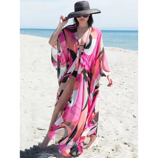 Chiffon Printed Loose Thin Cardigan Vacation Cover-Up Swimwear Chiffon Printed Loose Thin Cardigan Vacation Cover-Up Swimwear