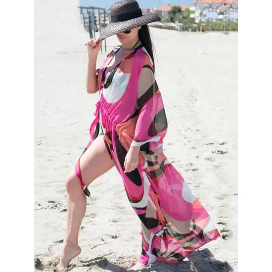 Chiffon Printed Loose Thin Cardigan Vacation Cover-Up Swimwear Chiffon Printed Loose Thin Cardigan Vacation Cover-Up Swimwear